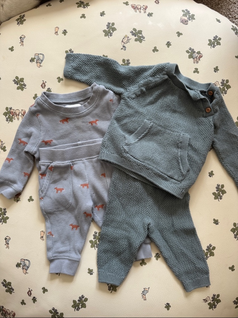 LOT OF 2 little planet Blue Knit Baby Set with Fox Print Outfit